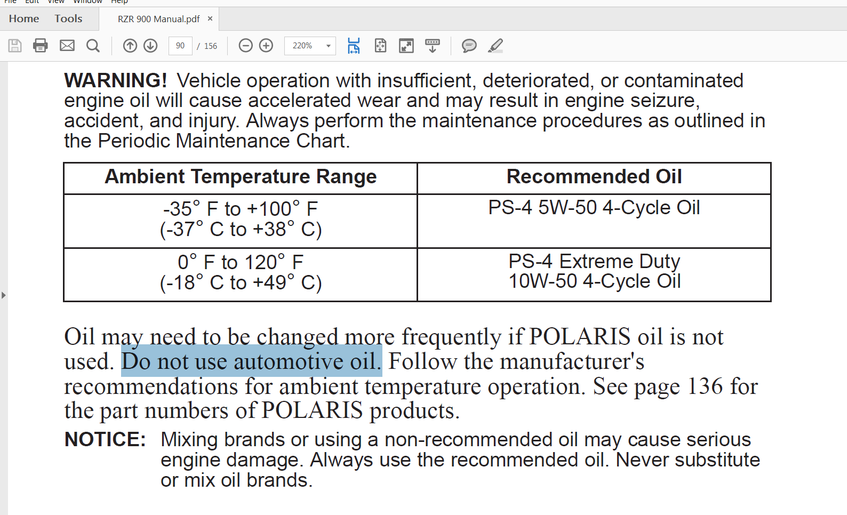 oils for rzr s 900 Polaris RZR Forum RZR